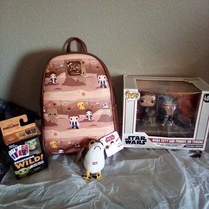 NWT Loungefly Star Wars backpack , Funko pop! Bobba Fett & Fennic, Madelorian